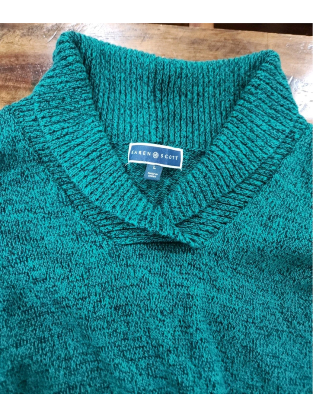 Karen Scott Womens Sweater Large Pullover Shawl Collar Green Black Marl